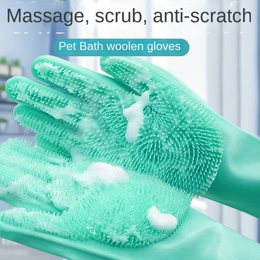 Silicone Pet Bathing Gloves, Scratch-Resistant Dog Grooming Mitts for Hair Removal and Cleaning