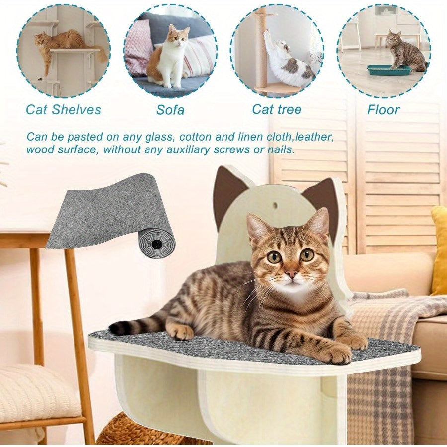 78.7"x15.8" Durable Polyester Self-Adhesive Cat Scratching Mat - Replacement Pad for Cat Trees, Shelves & Furniture Protection