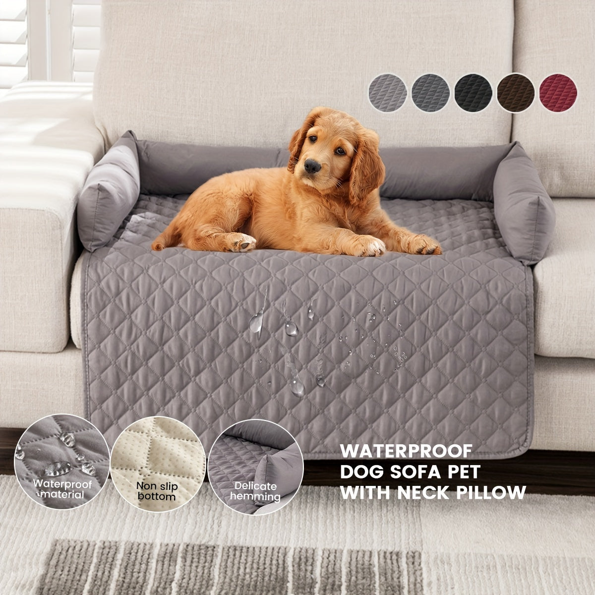 Premium Silky Velvet Pet Sofa Bed, Slip Resistant, Waterproof, Washable Couch Protector With Removable Bolster Cushions, Furniture Cover For Pets, Dogs, Cats Christmas Gift