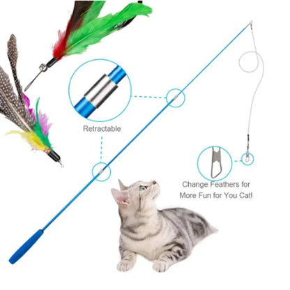 Cleo's Favorite 11pcs Replacement Cat Feather Toy Set Feather Replacement Head Retractable Cat Stick Cat Products