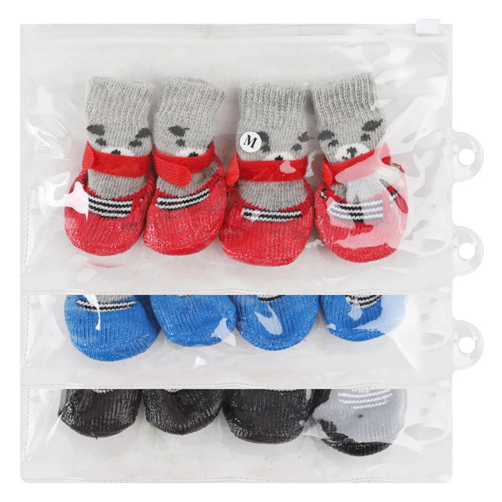 4pcs/lot Winter Warm Dog Socks Anti-Slip Rain Snow Boots Waterproof Puppy Chihuahua Dogs Shoes Booties for Small Large Dogs