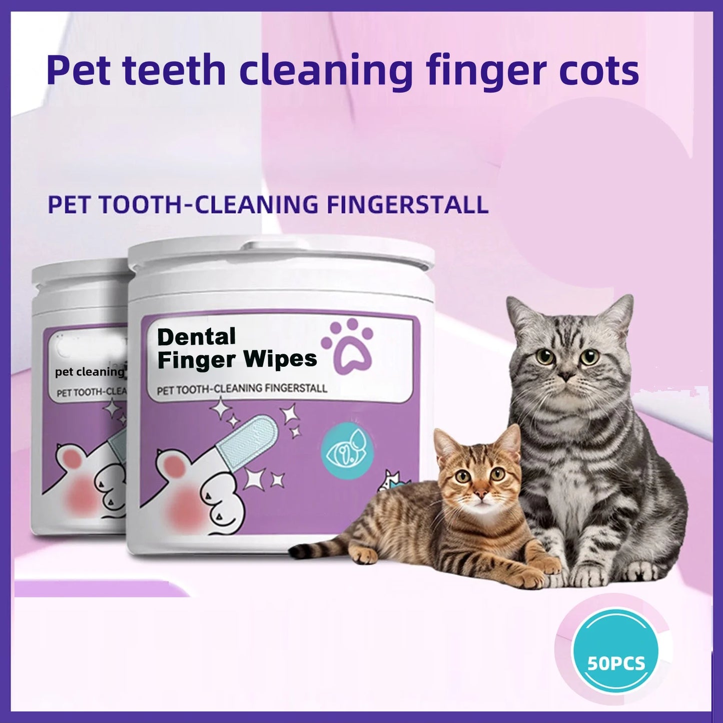 Pet Teeth Cleaning Dental Finger Wipes for Dogs & Cats, Reduces Plaque & Freshens Breath No-Rinse Dog Teeth Care Finger Wipes, E