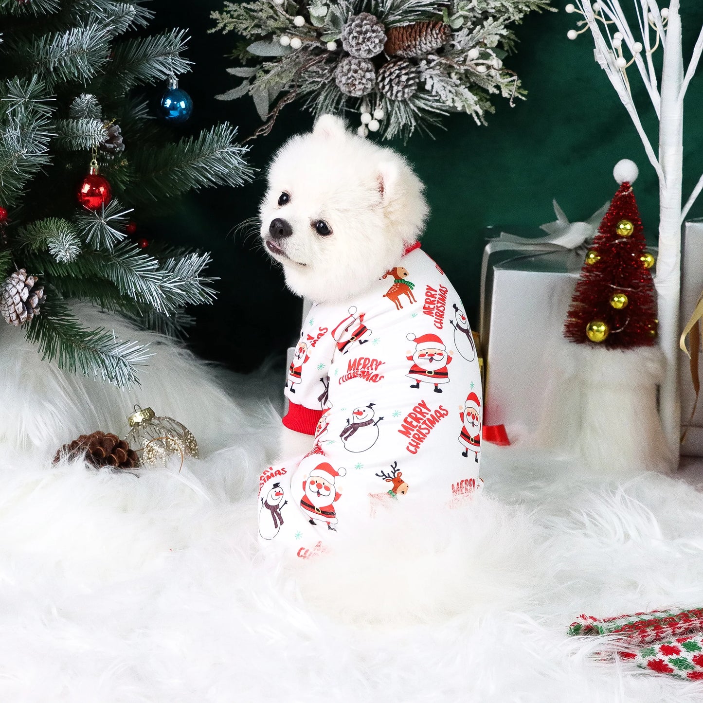 Pet Dog Jumpsuit  Soft Santa Claus and Elk Dog Clothes with Merrry Christmas Letters Dog Pajamas Costumes  Puppy Dog Cat Warm Ap