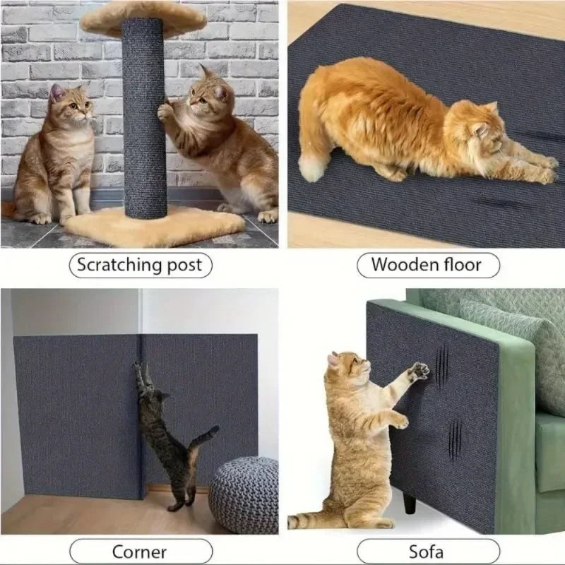 Self-Adhesive Cat Scratch Mat Durable Sisal Furniture Protector DIY Customizable Cat Scratching Pad for Couch Sofa Protection