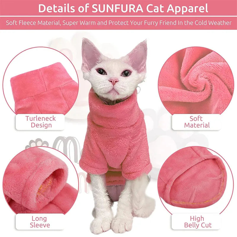 Clothes: Sphynx Cat Sweater Coat Turtleneck Winter Warm Hairless Cat Clothes Soft Fluff Pullover Shirt Puppy Jacket Chihuahua Clothing