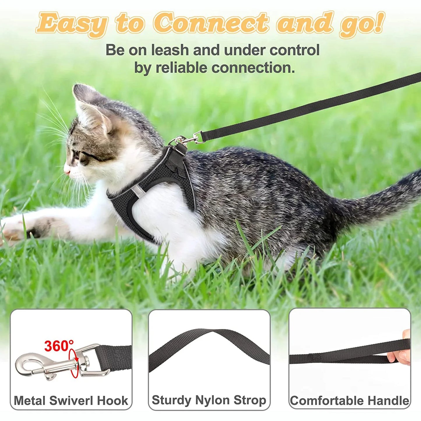 Leash: Cat Harness and Leash for Walking Escape Proof, Adjustable Kitten Vest Harness Reflective Soft Mesh Puppy Harness for Outdoor, C