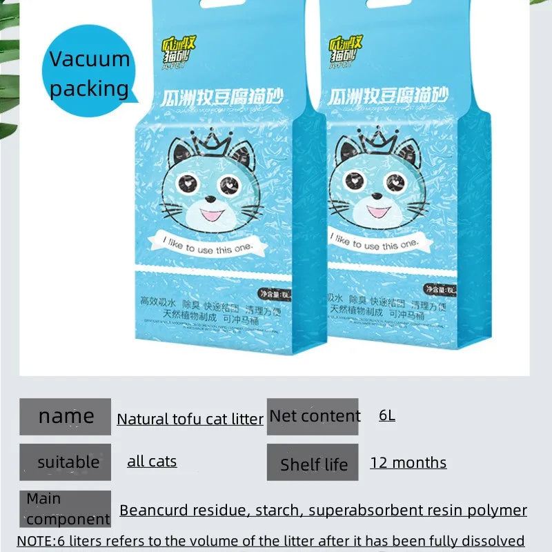 6L Natural Plant Tofu Cat Litter Quickly Clumps And Deodorizes Green Tea Fresh Tofu Corn Mixed Kitty Litter Dust-free Tofu Sand