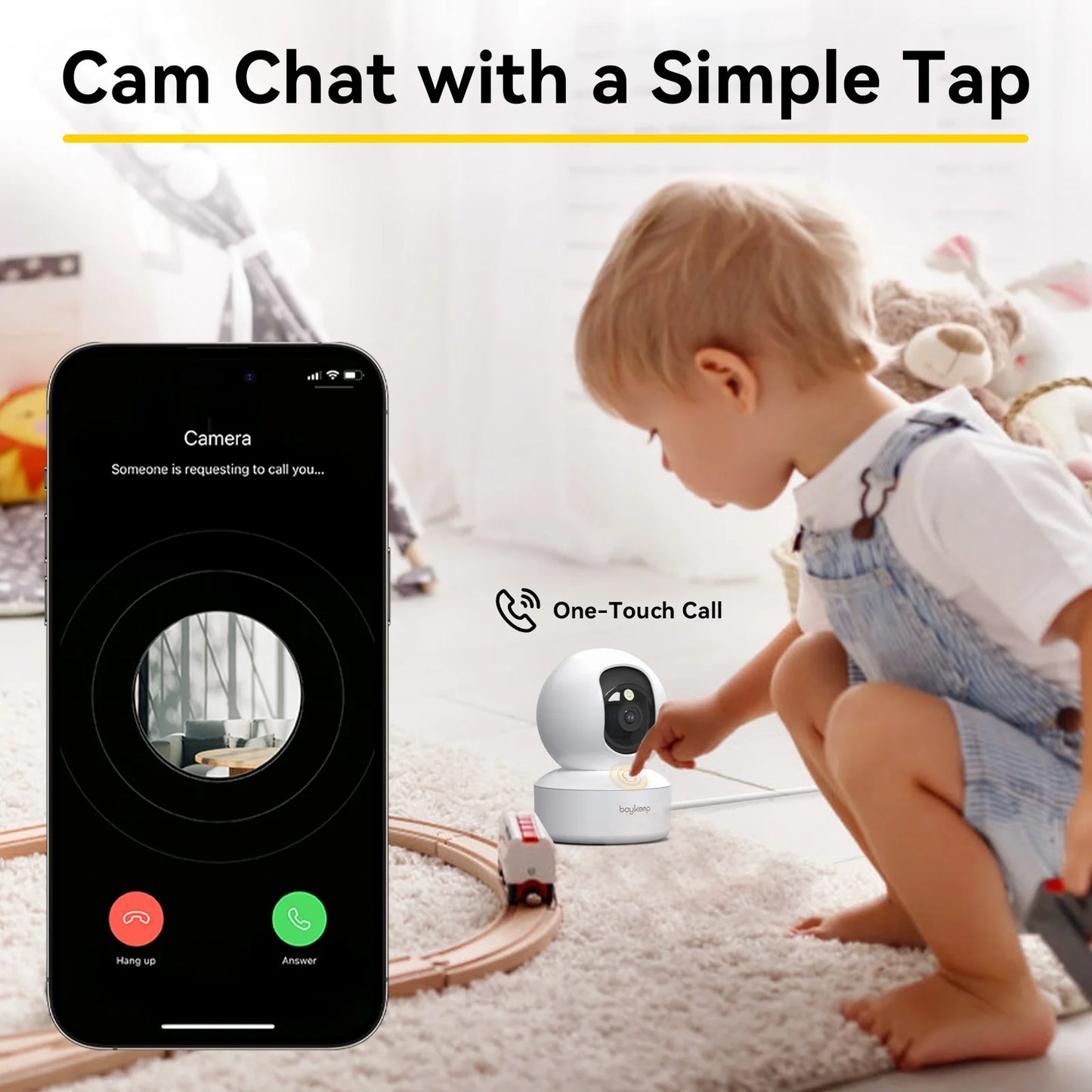 Boykeep 2K Pet Dog Camera with Phone App, 5G/2.4GHz WiFi Indoor Security Baby Camera, 360° Pan & Tilt, 2-Way Audio, Night Vision