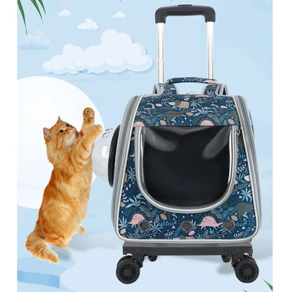 Pet Suitcase Stroller Cat Carrier Bag Breathable Cats Backpack Portable Carrying For Dogs Large Space Trolley Travel Bag