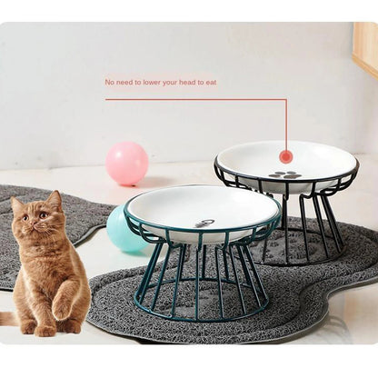 Food: Ceramic Raised Pet Bowl Food Water Treats for Cats & Dogs Supplies Outdoor Feeding Drinking Accessories Doggie Cat Stand Bowl