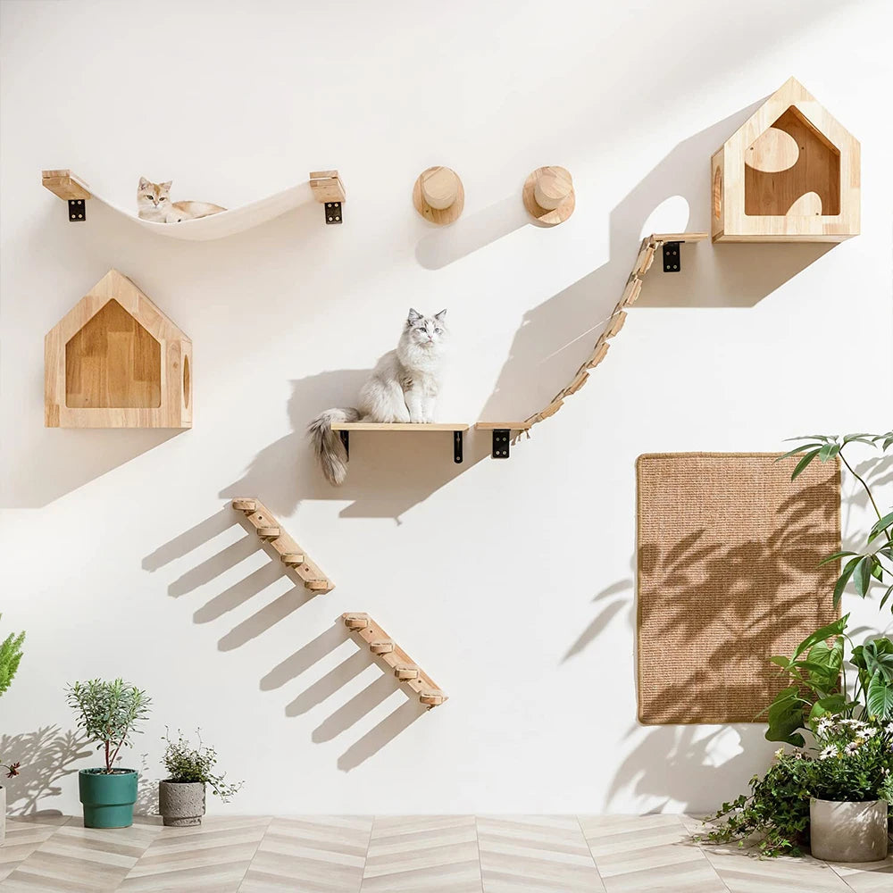 Toy: Cat Climbing Shelf Wall Mounted Four Step Stairway With Sisal Scratching Post For Cats Tree Tower Platform Jumping Pet Furniture