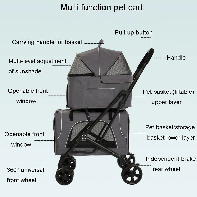 Carrier Double Pet Strollers twins Dog Cat Lightweight Foldable Portable Carrier Detachable Cat Dog Cage Pet Travel Trolley