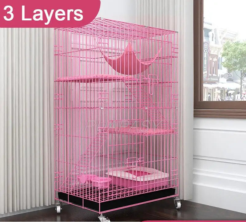 Metal 3-Tier Cat Cage Playpen Box Crate Kennel for Pets Resting Platforms Removable Leak-Proof Pan 4-locking Wheel Casters