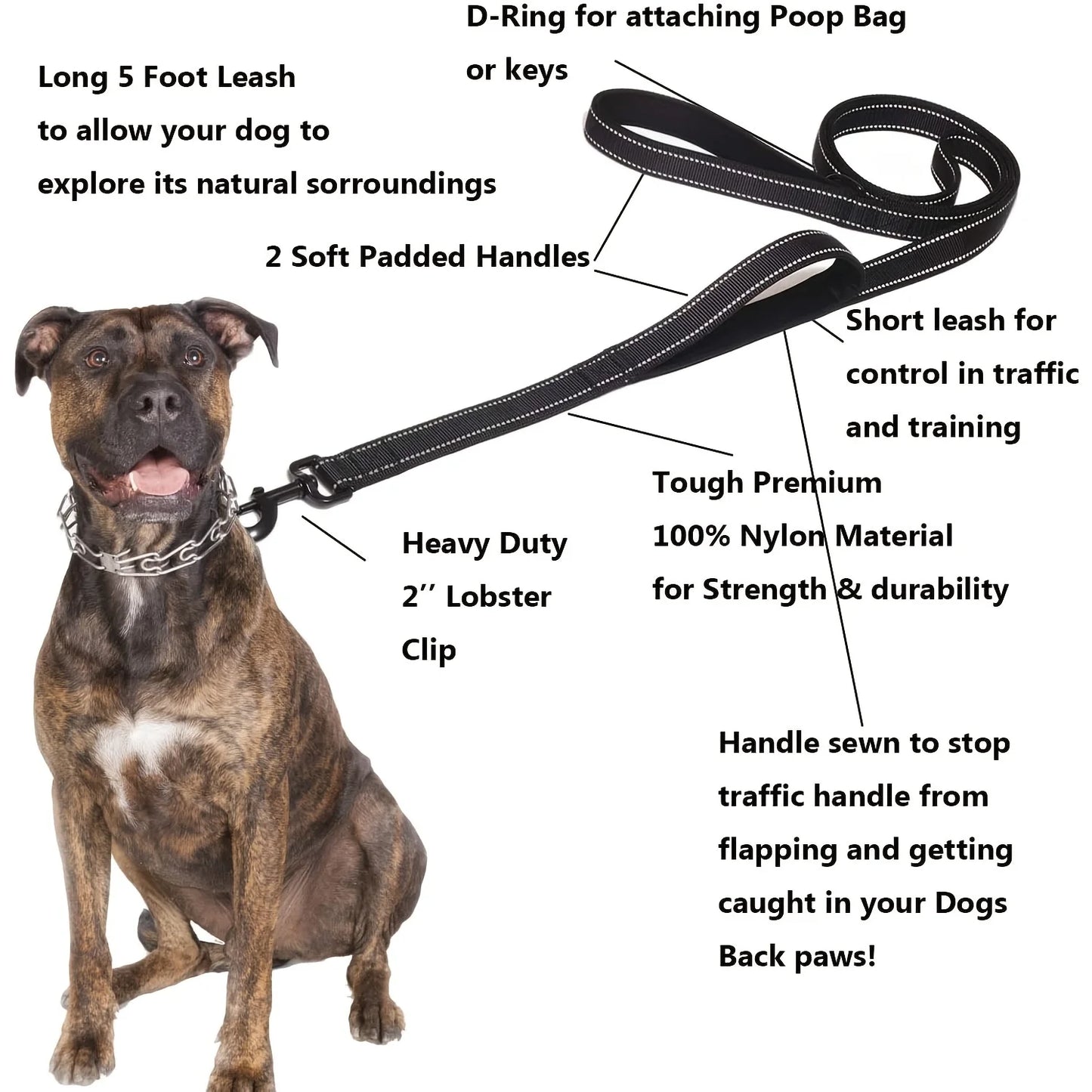 Dog Leashes Outdoor Travel Dog Training Chain Heavy Duty Double Handle Lead for Greater Control Safety Training Dual Handle