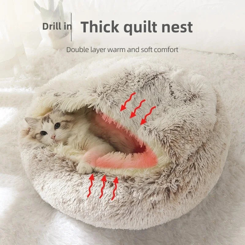 Autumn and Winter soft plush pet bed and pet bed Winter warm and cold plush comforter nest Shell cat nest semi-enclosed cat nest