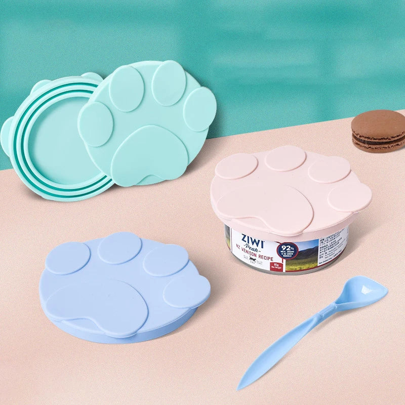 Portable Silicone Dog Cat Canned Lid 2-in-1Food Sealer Spoon Pet Food Cover Storage Fresh-keeping Lids Bowl Dog Accessories