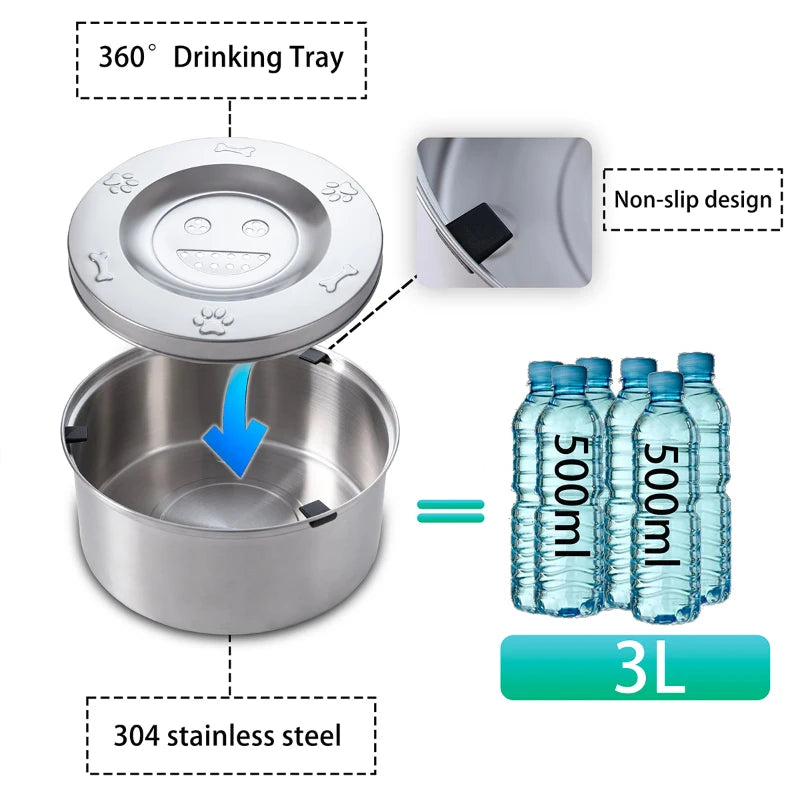 Dog Floating  Bowl No Spill Anti-Splash and Non-Slip ，Dog Water Dispenserwl 1L/3L Stainless Steel Dog Cat Pet Water  Feeder Bowl