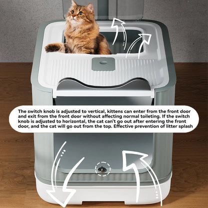 Folding Fully Enclosed Litter Pan with Lid Cat Ear & Antler 2-in-1 UV Deodorizing Light Top Exit Drawer Large Cat Litter Pan