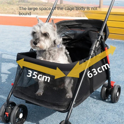 Pet Cat and Dog Universal Carrier Bag Large Vision Car Dogs Basket Pulley Pet Stroller Lightweight Folding Dog Cage