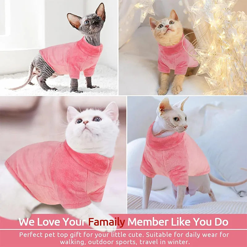 Clothes: Sphynx Cat Sweater Coat Turtleneck Winter Warm Hairless Cat Clothes Soft Fluff Pullover Shirt Puppy Jacket Chihuahua Clothing