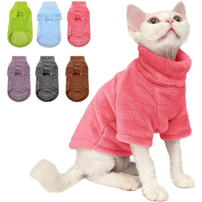 Clothes: Sphynx Cat Sweater Coat Turtleneck Winter Warm Hairless Cat Clothes Soft Fluff Pullover Shirt Puppy Jacket Chihuahua Clothing