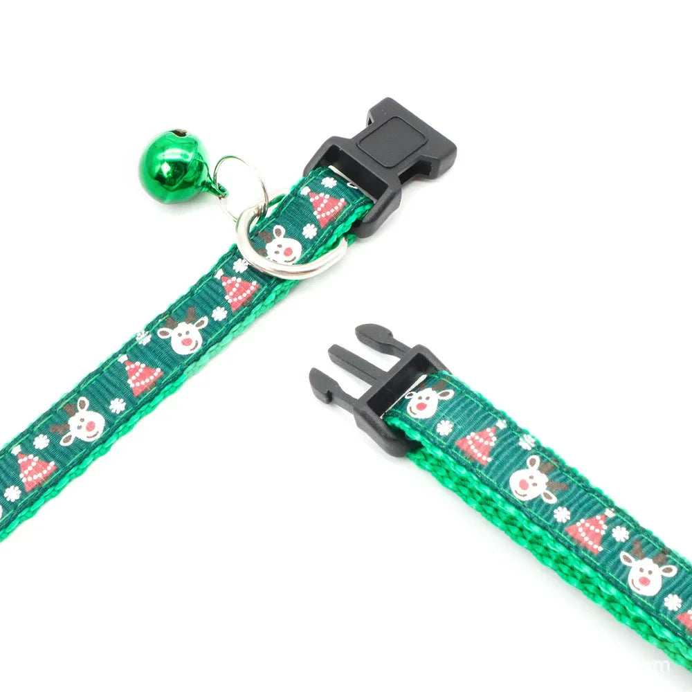 Cleo's 1pc Pet Collars Delicate Safety Casual Nylon Dog Collar with Bell Chrismas Neck Strap Fashion Adjustable Pet Cat Dog Collar