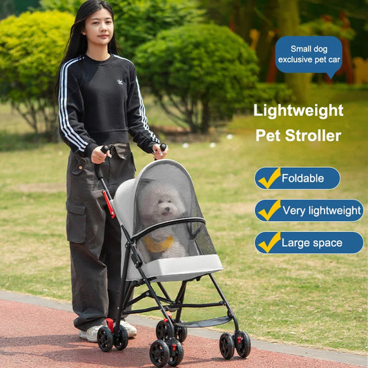 Portable Pet Stroller Lightweight Collapsible Dog Walking Umbrella Carrying Bag Small Dog Travel Cart Cat Stroller with Sunroof