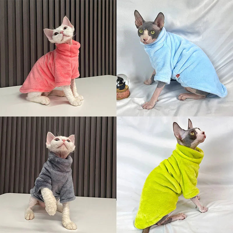 Clothes: Sphynx Cat Sweater Coat Turtleneck Winter Warm Hairless Cat Clothes Soft Fluff Pullover Shirt Puppy Jacket Chihuahua Clothing