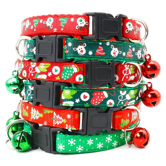 Cleo's 1pc Pet Collars Delicate Safety Casual Nylon Dog Collar with Bell Chrismas Neck Strap Fashion Adjustable Pet Cat Dog Collar