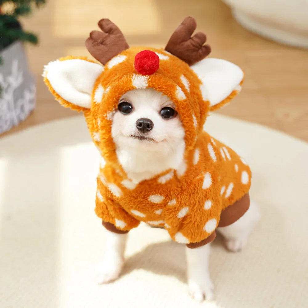 Christmas Elk Warm Jumpsuits Winter Fleece Pet Overalls for Small Medium Dogs Cats Clothes Puppy Pajamas Christmas Teddy Outfit