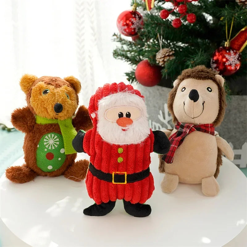 Dog Chewing Toy Xmas Pet Plush Noise Santa Elk Gingerbread Man Donut Cat Dog Christmas Series Cartoon Dog Toy Plush Squeak Toys