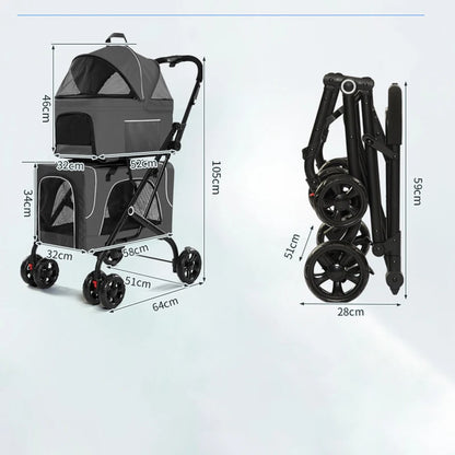 Carrier Double Pet Strollers twins Dog Cat Lightweight Foldable Portable Carrier Detachable Cat Dog Cage Pet Travel Trolley