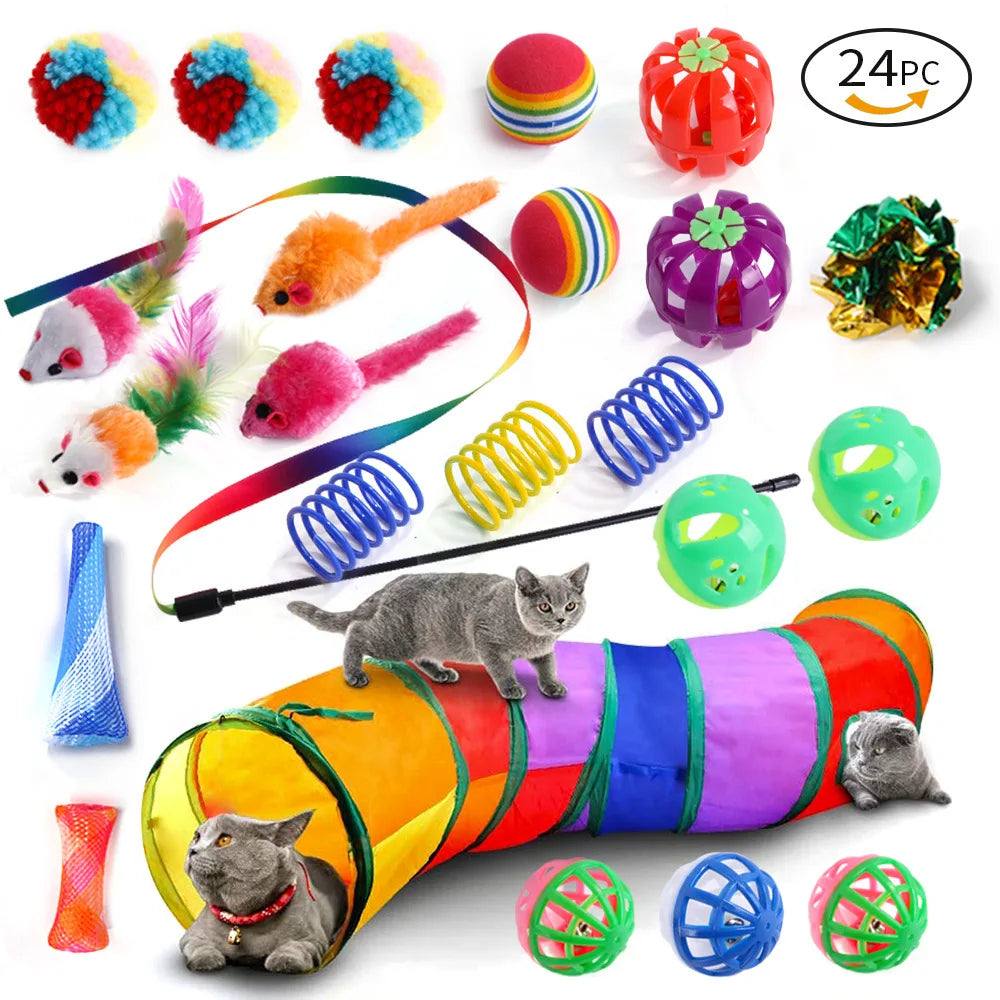 DualPet Kitten Toys Variety Cat Toy Combination Set Cat Toy Funny Cat Stick Sisal Mouse Bell Ball Cat Supplies 20 Piece Set