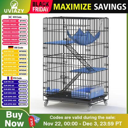 Metal 3-Tier Cat Cage Playpen Box Crate Kennel for Pets Resting Platforms Removable Leak-Proof Pan 4-locking Wheel Casters