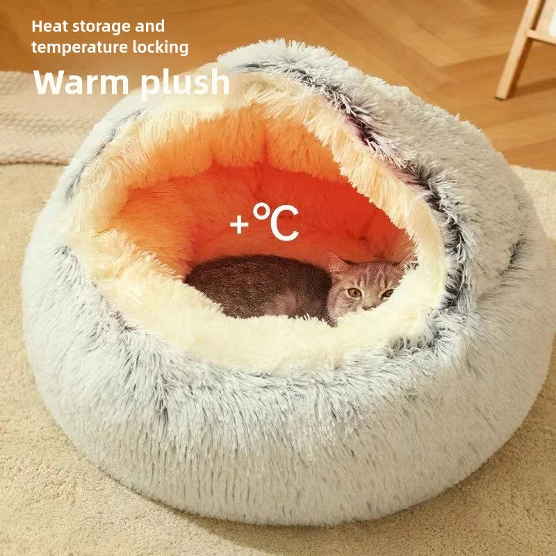 Autumn and Winter soft plush pet bed and pet bed Winter warm and cold plush comforter nest Shell cat nest semi-enclosed cat nest