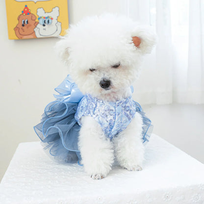 Cleo's 1PC Pet Clothing Spring and Autumn Blue Star River Dress Wedding Princess Dress Suitable for Small and Medium sized Dogs