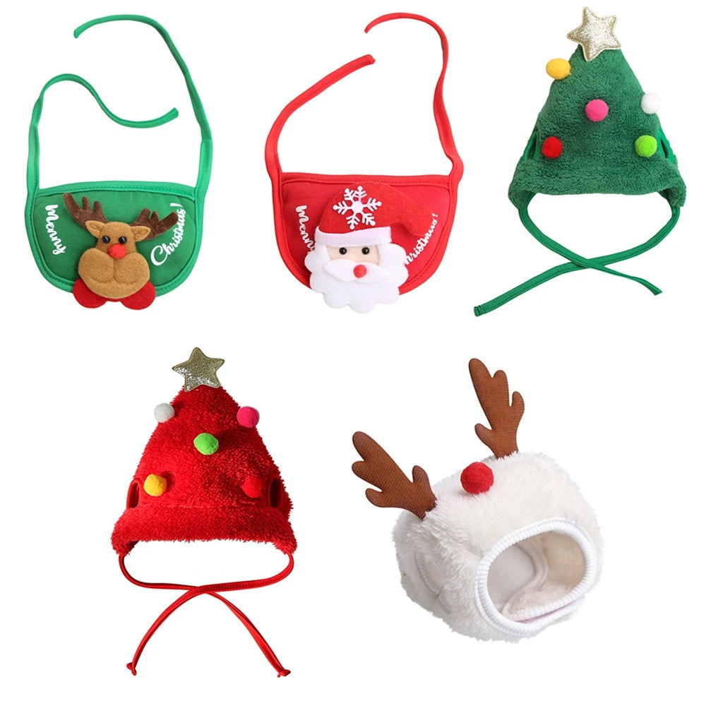 Christmas Pet Hat Cute Cartoon Antlers Saliva Towel for Dog Cat Dress Up Supplies Scarf Autumn and Winter Clothes Pet Accessory