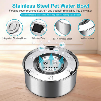 Dog Floating  Bowl No Spill Anti-Splash and Non-Slip ，Dog Water Dispenserwl 1L/3L Stainless Steel Dog Cat Pet Water  Feeder Bowl