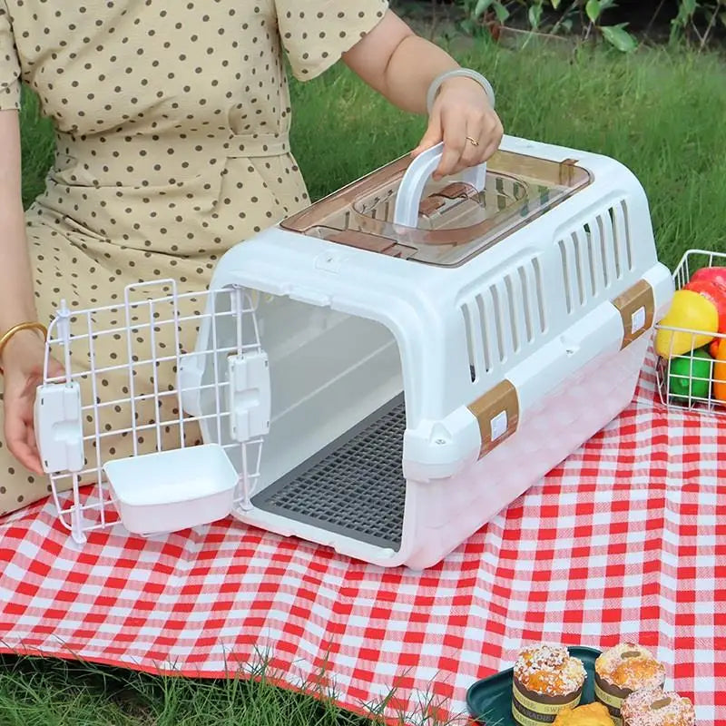 Pet Flight Box, Cat And Dog Shipping Box, Portable Portable Car Cage, Large Plastic Dog Cage With Skylight