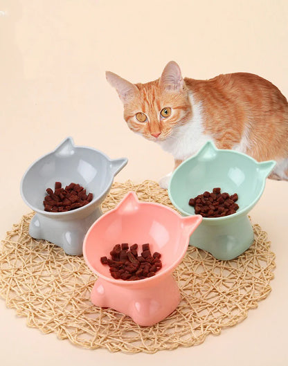 Tilted Dog Cat Food Bowl Pet Neck Protector Pet Feeding Dessert Snack Dish Plate