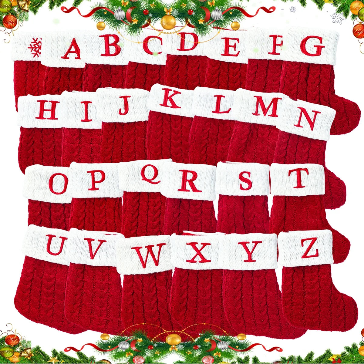 Christmas Socks Knitting Snowflake Letter Stocking Christmas Decoration For Home 2024 Xmas Tree Ornament Gift Navidad Natal 2024