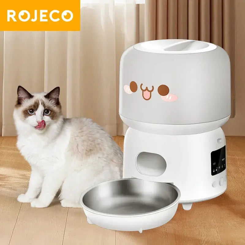 ROJECO 3L Automatic Pet Feeder Smart Cat Food Dispenser WiFi Button Version Cute Auto Dog Feeder For Cats Remote Control Feeding