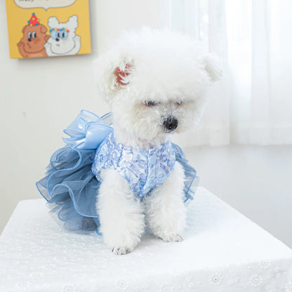 Cleo's 1PC Pet Clothing Spring and Autumn Blue Star River Dress Wedding Princess Dress Suitable for Small and Medium sized Dogs