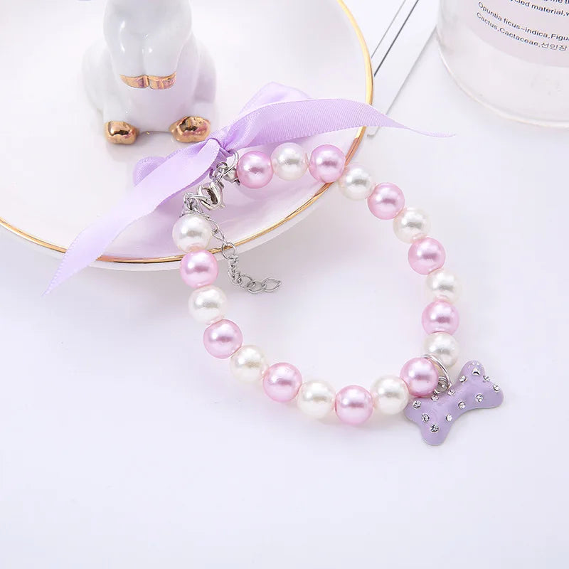 Pet Dog Pearl Necklace Cute Multiple Colour Bow Buckle Collar Suitable For Pets Clothing Decoration Cat Dogs Accessories