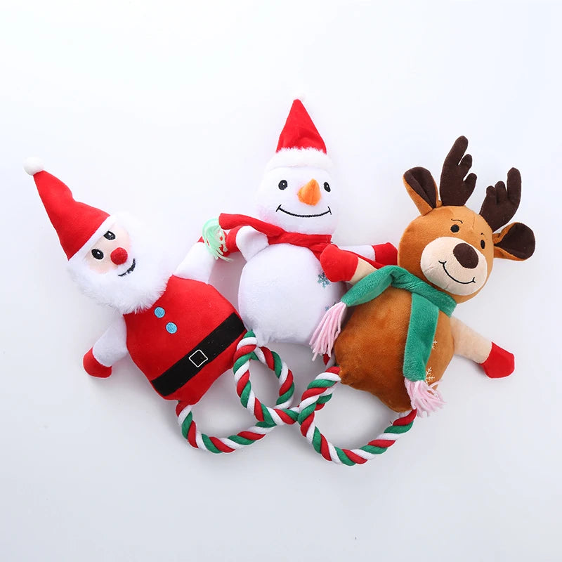 New Christmas plush cotton rope dog toy stuffed PP cotton bite resistant molar dog toy interactive play