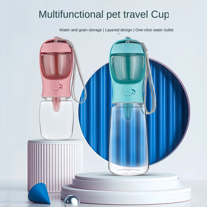 Dog Cat  Portable Feeding and Watering Supplies Portable Food Grade Material Dog Travel Pet Water Cup Bottle With Food Dispenser