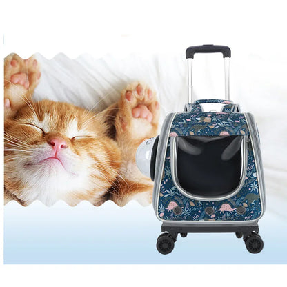 Pet Suitcase Stroller Cat Carrier Bag Breathable Cats Backpack Portable Carrying For Dogs Large Space Trolley Travel Bag