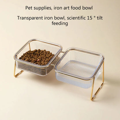 Pet bowl Transparent high foot cat bowl Drink water Cat food basin Dog pet easy to clean double bowl