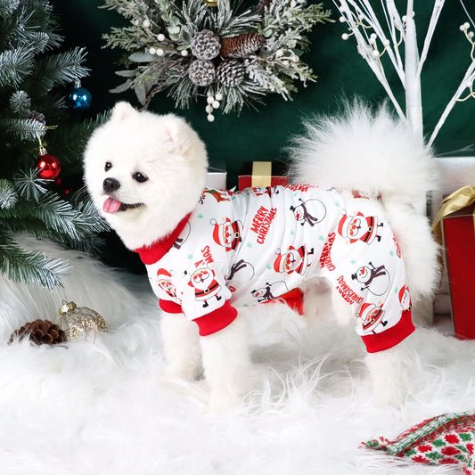 Pet Dog Jumpsuit  Soft Santa Claus and Elk Dog Clothes with Merrry Christmas Letters Dog Pajamas Costumes  Puppy Dog Cat Warm Ap