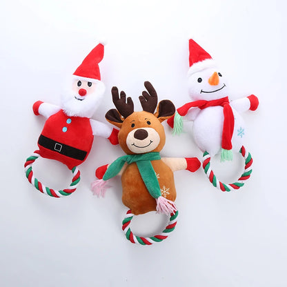 New Christmas plush cotton rope dog toy stuffed PP cotton bite resistant molar dog toy interactive play